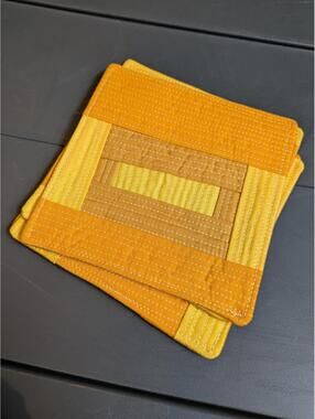 Set of 4 Handmade Quilted Coasters Mug Rugs Yellow Patchwork Farmhouse Decor